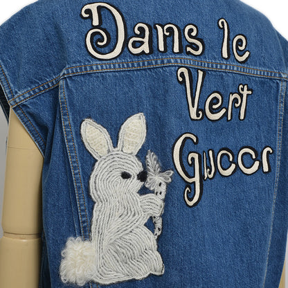 デニムベスト エンブロイダリーパッチ うさぎ コットン ブルー 718110 #40 ベスト