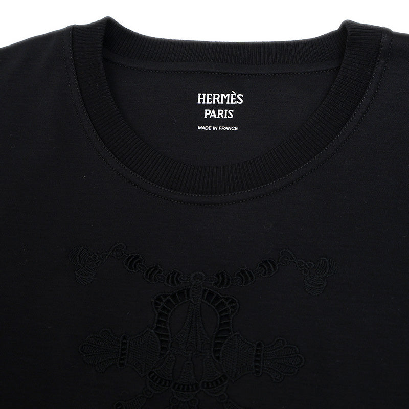 刺繍 Tシャツ 半袖 Palefroi/パルフロワ コットン ブラック H5H4625DC #36 25AW 半袖Ｔシャツ