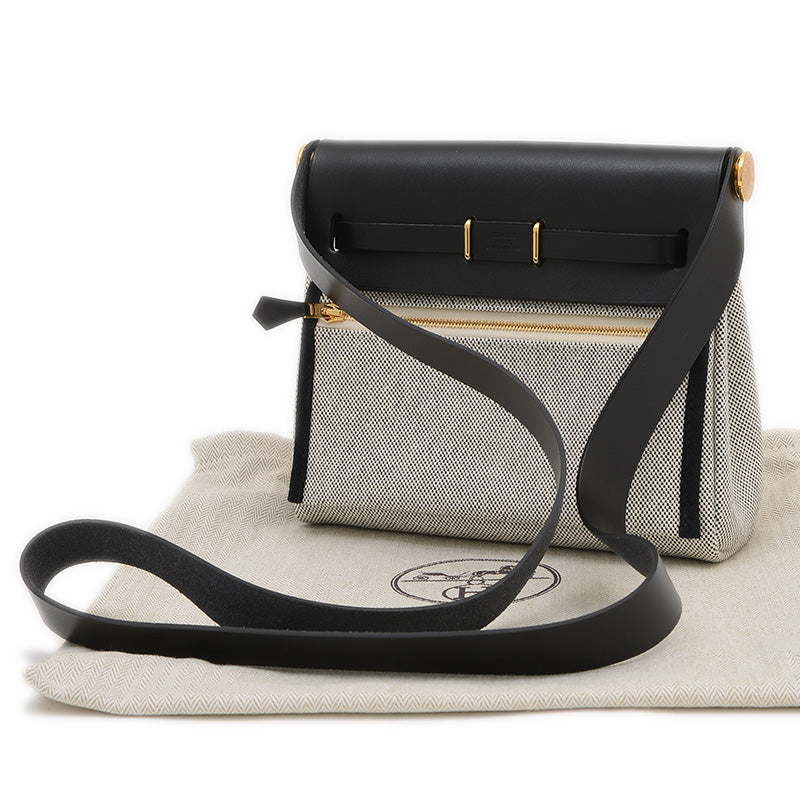 エールバッグ ミニ 20 トワル ブラック/グレー ゴールド金具 W刻印 ショルダーバッグ