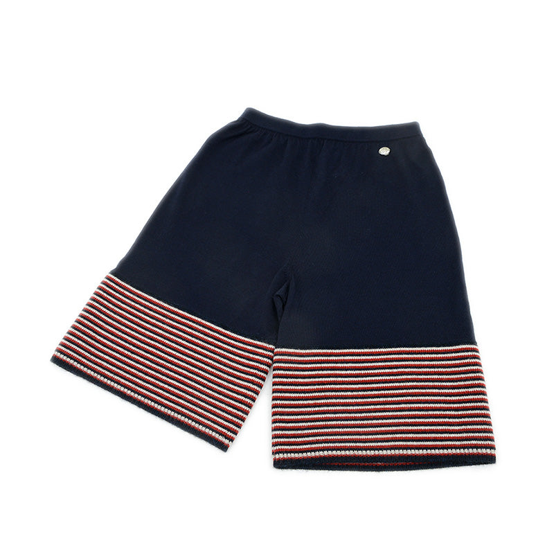 ショートパンツ ニット カシミヤ混 ネイビー/マルチカラー レディース 36サイズ ショートパンツ