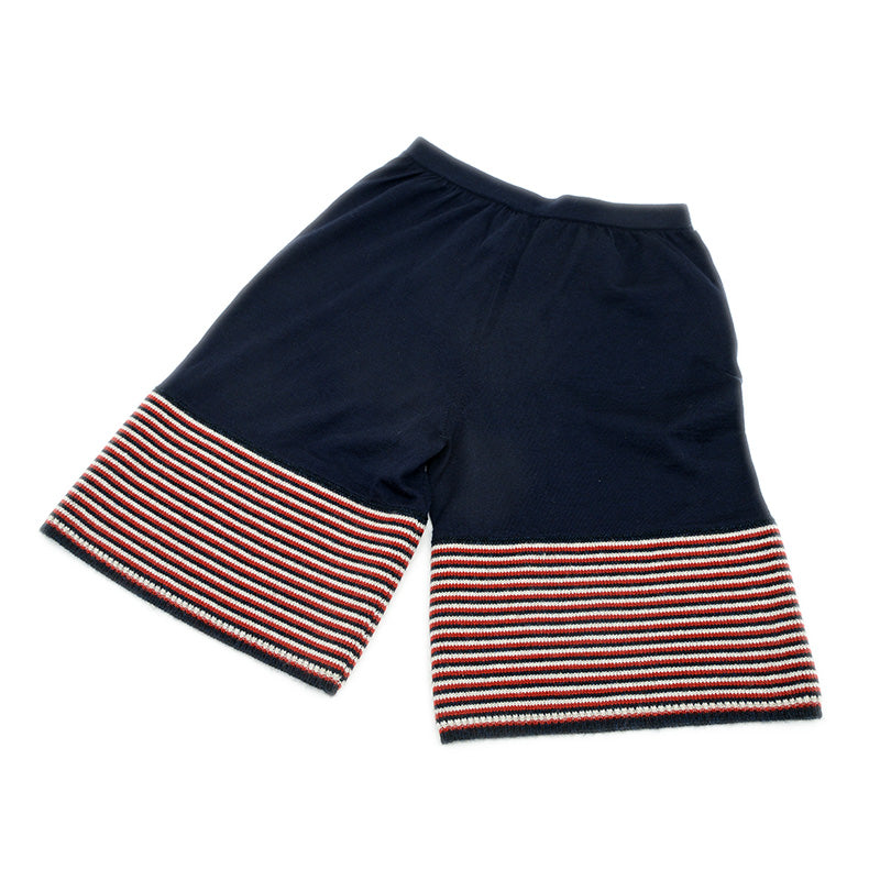 ショートパンツ ニット カシミヤ混 ネイビー/マルチカラー レディース 36サイズ ショートパンツ