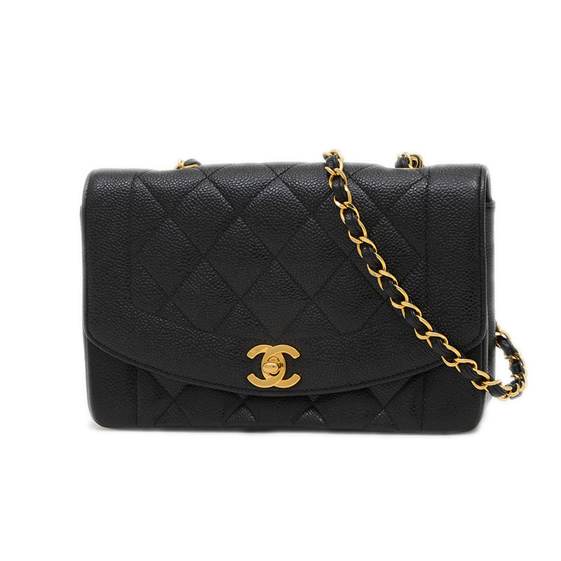 ダイアナ チェーンショルダー 22cm キャビアスキン ブラック A01164 ヴィンテージ ショルダーバッグ