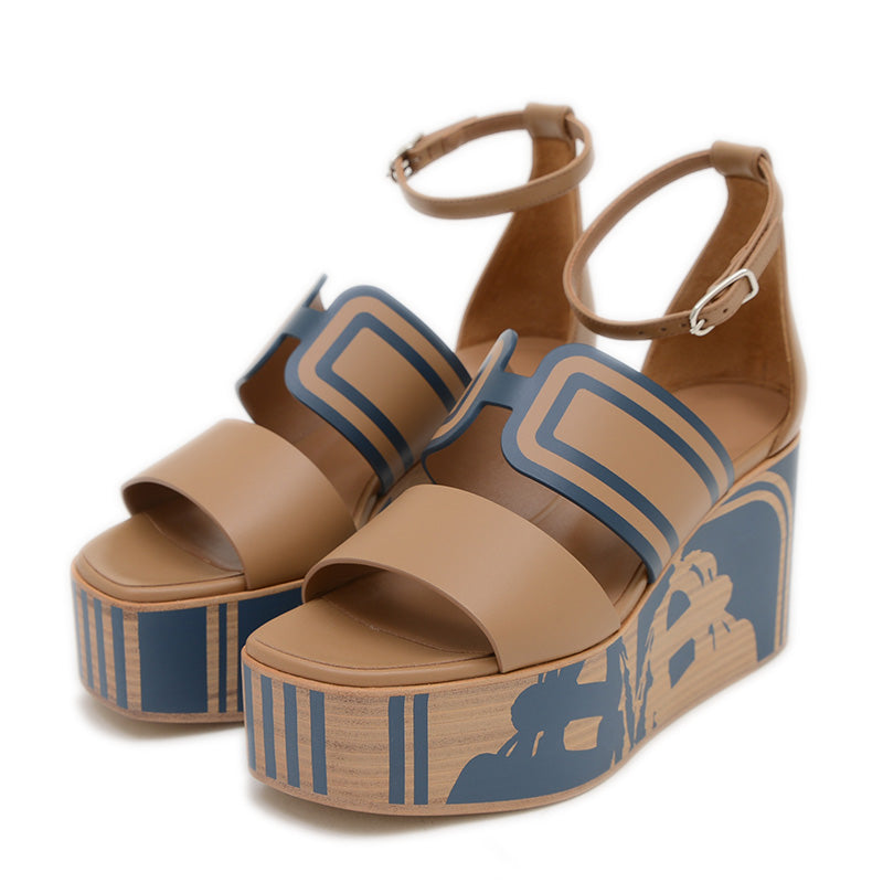 サンダル カリス レザー ベージュ/ネイビー レディース #35.5 サンダル