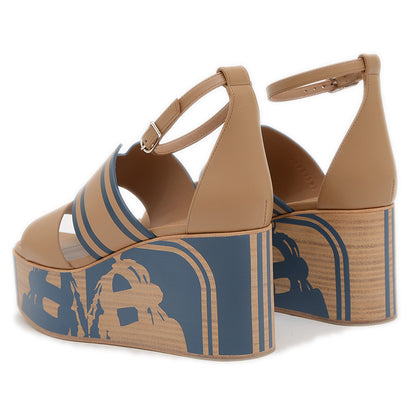 サンダル カリス レザー ベージュ/ネイビー レディース #35.5 サンダル