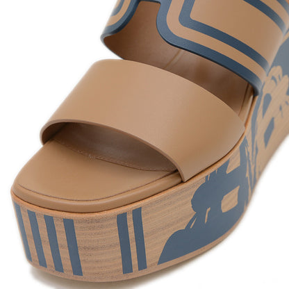 サンダル カリス レザー ベージュ/ネイビー レディース #35.5 サンダル