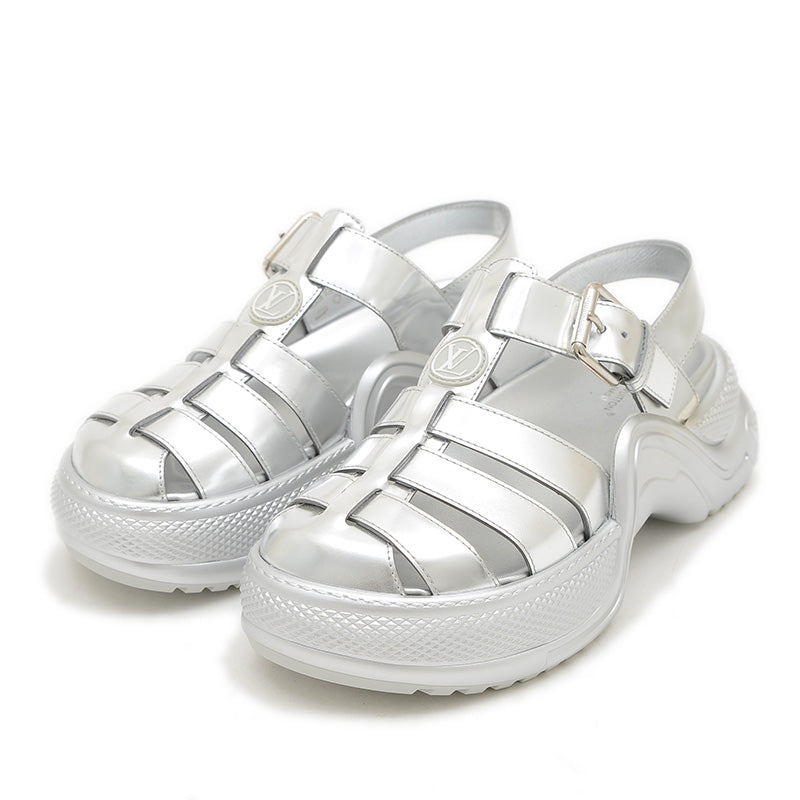 サンダル アークライトライン レザー シルバー レディース 35サイズ サンダル
