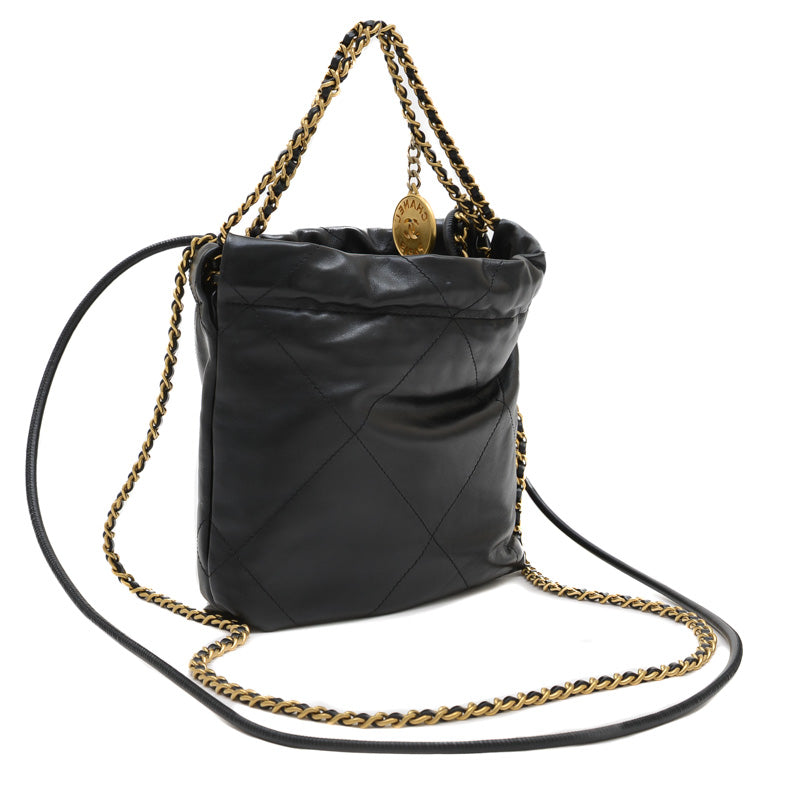 シャネル22 ショルダーバッグ ブラック シャイニーカーフレザー AS3980 ショルダーバッグ