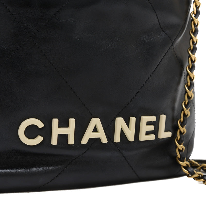 シャネル22 ショルダーバッグ ブラック シャイニーカーフレザー AS3980 ショルダーバッグ