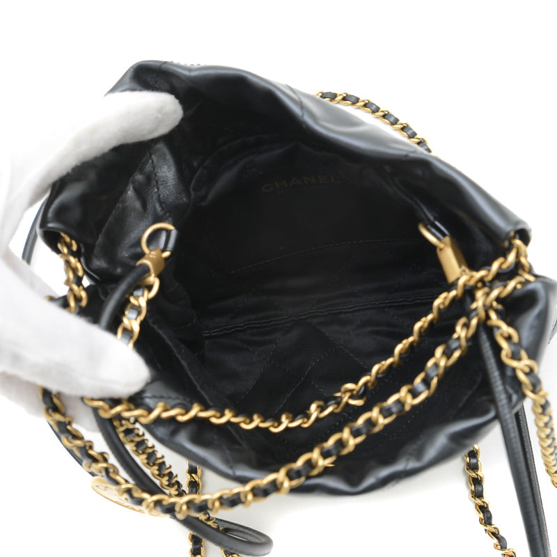 シャネル22 ショルダーバッグ ブラック シャイニーカーフレザー AS3980 ショルダーバッグ