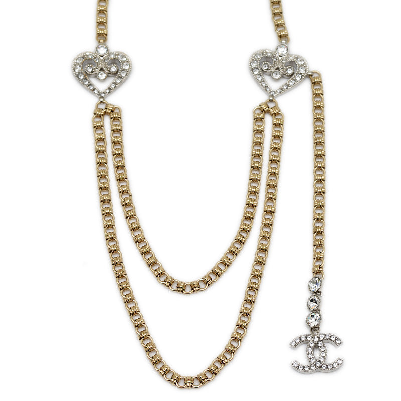ロングネックレス ハートモチーフ ラインストーン ゴールド/シルバー I23K ネックレス