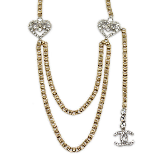 ロングネックレス ハートモチーフ ラインストーン ゴールド/シルバー I23K ネックレス