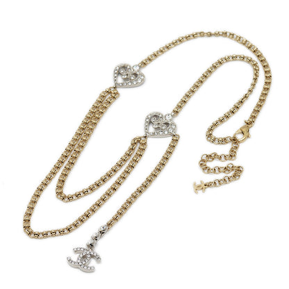 ロングネックレス ハートモチーフ ラインストーン ゴールド/シルバー I23K ネックレス