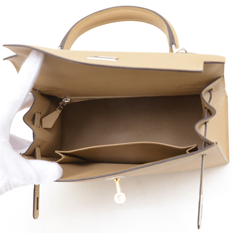 ケリー25 外縫い エプソン トレンチ エレクトラム金具 K刻印 ハンドバッグ