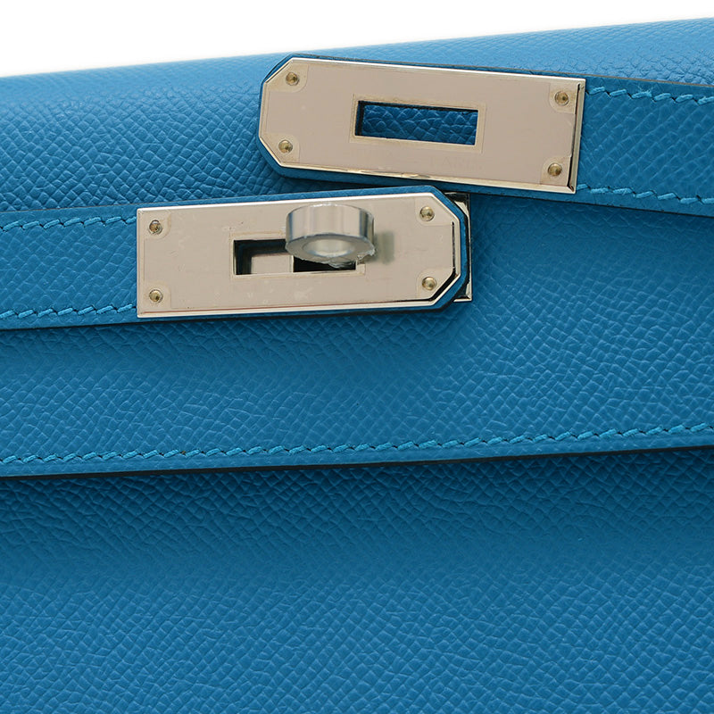 ケリー28 外縫い エプソン ブルーザンジバル シルバー金具 W刻印 ハンドバッグ