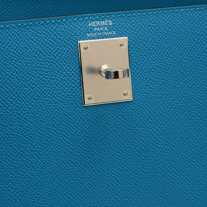 ケリー28 外縫い エプソン ブルーザンジバル シルバー金具 W刻印 ハンドバッグ