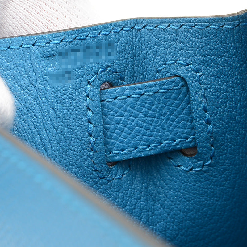 ケリー28 外縫い エプソン ブルーザンジバル シルバー金具 W刻印 ハンドバッグ