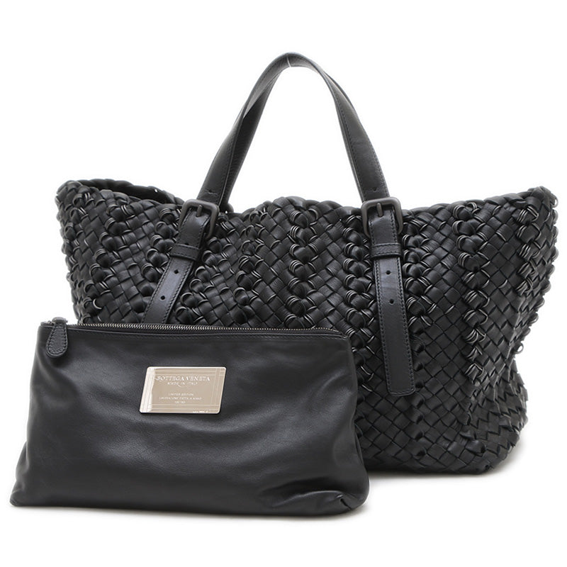 イントレチャート ワイヤーリング トートバッグ ポーチ付 レザー ブラック トートバッグ