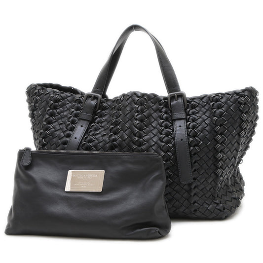 イントレチャート ワイヤーリング トートバッグ ポーチ付 レザー ブラック トートバッグ