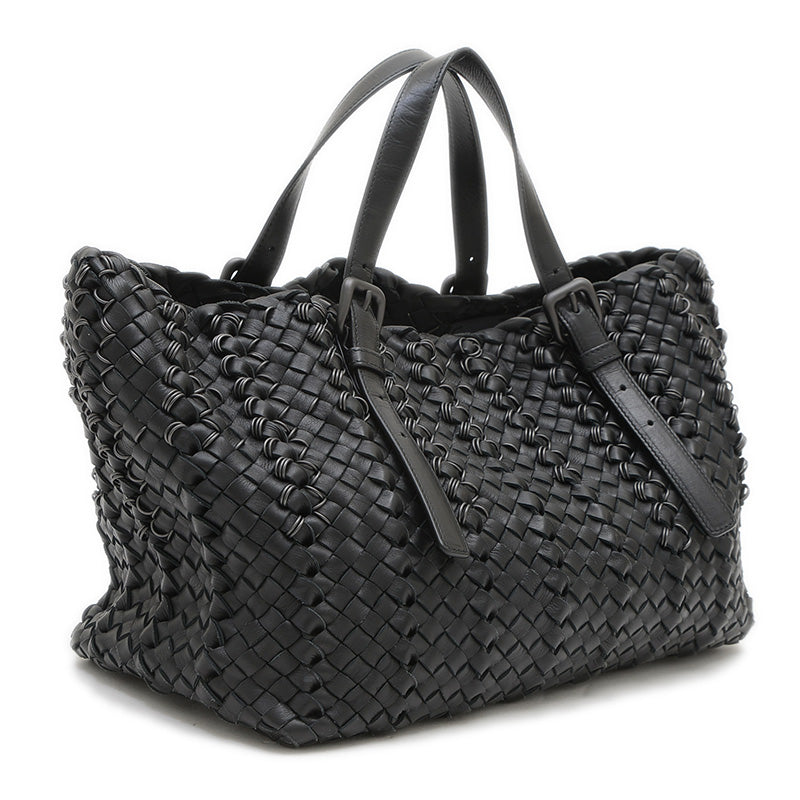 イントレチャート ワイヤーリング トートバッグ ポーチ付 レザー ブラック トートバッグ