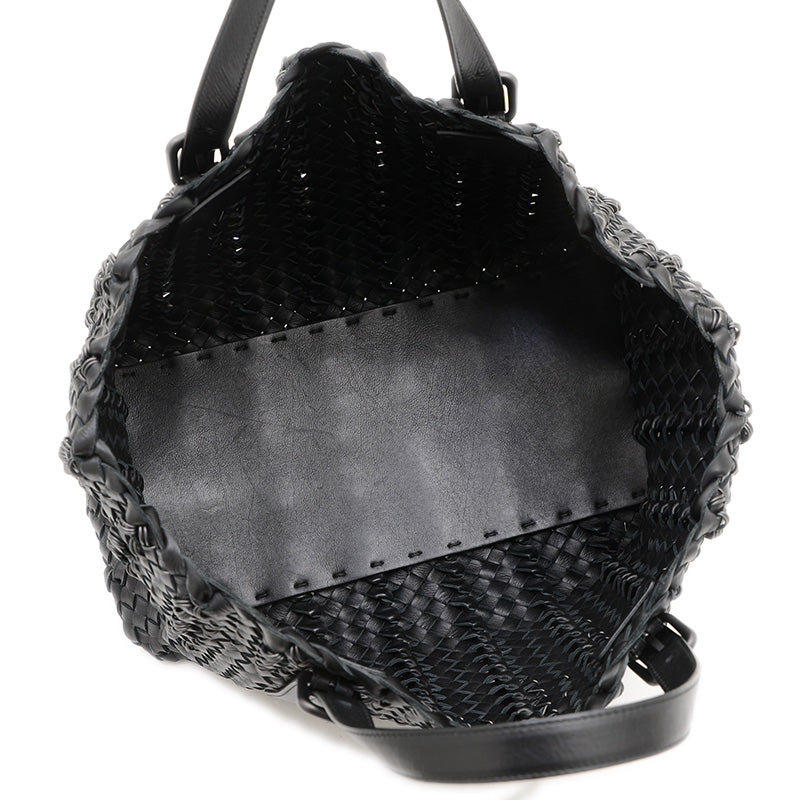 イントレチャート ワイヤーリング トートバッグ ポーチ付 レザー ブラック トートバッグ