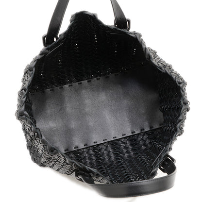 イントレチャート ワイヤーリング トートバッグ ポーチ付 レザー ブラック トートバッグ