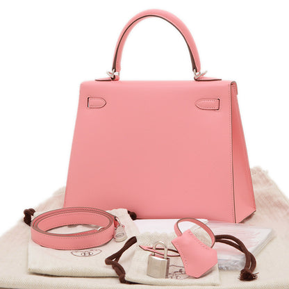 ケリー25 外縫い エプソン ローズコンフェッティ シルバー金具 Y刻印 ハンドバッグ