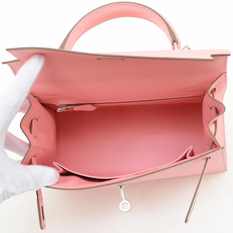 ケリー25 外縫い エプソン ローズコンフェッティ シルバー金具 Y刻印 ハンドバッグ