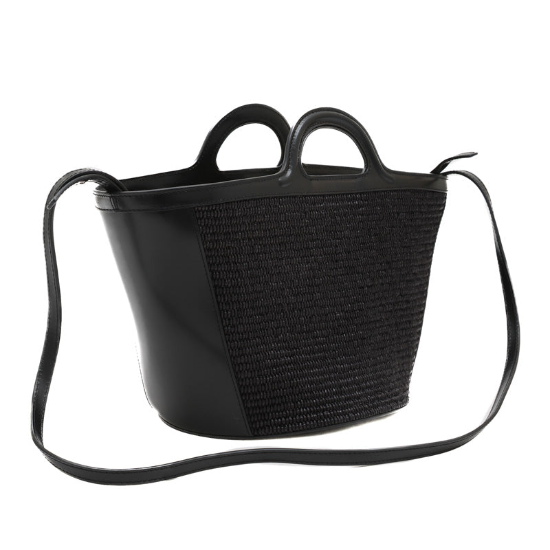 トロピカリア スモール かごバッグ 2WAYバッグ ラフィア/レザー ブラック BMMP006800 トートバッグ