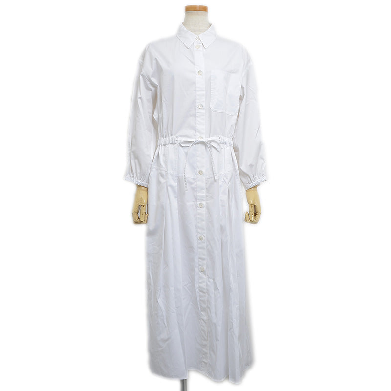 シャツワンピース ウエストリボン コットン ホワイト 4E0546DV 36サイズ ワンピース