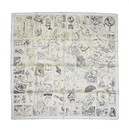 カレ90 フォーブルの切手愛好家 シルク グレー/パーシュマン/ホワイト スカーフ