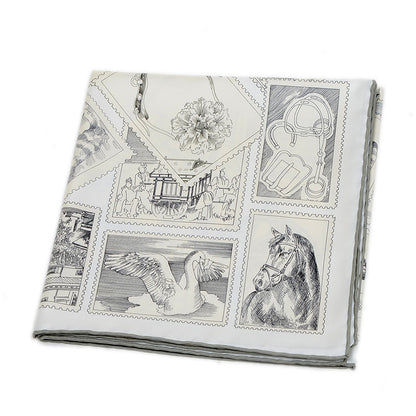 カレ90 フォーブルの切手愛好家 シルク グレー/パーシュマン/ホワイト スカーフ