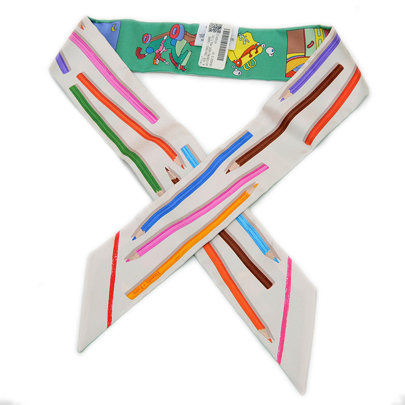 ツイリー さあ色鉛筆をだして カレリブレ シルク クレーム/ヴェール/マルチカラー スカーフ
