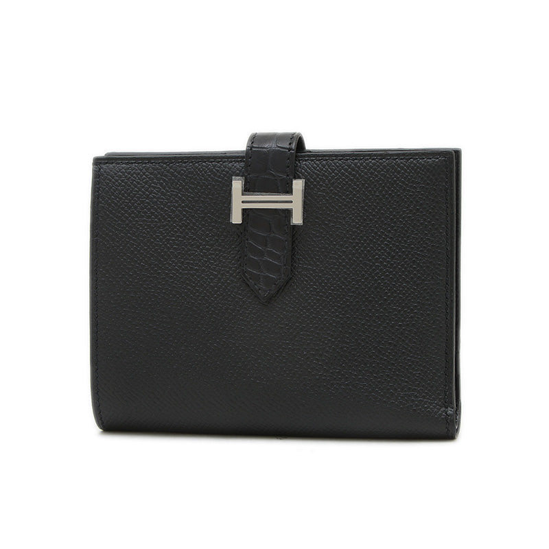 ベアンコンパクト タッチ エプソン/アリゲーター ブラック シルバー金具 B刻印 二つ折り財布