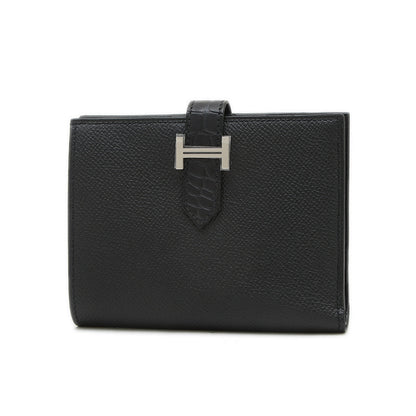 ベアンコンパクト タッチ エプソン/アリゲーター ブラック シルバー金具 B刻印 二つ折り財布