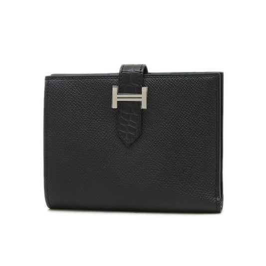 ベアンコンパクト タッチ エプソン/アリゲーター ブラック シルバー金具 B刻印 二つ折り財布