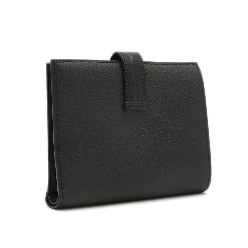 ベアンコンパクト タッチ エプソン/アリゲーター ブラック シルバー金具 B刻印 二つ折り財布