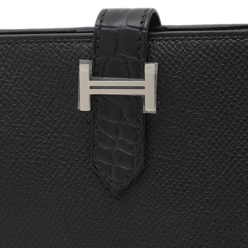 ベアンコンパクト タッチ エプソン/アリゲーター ブラック シルバー金具 B刻印 二つ折り財布