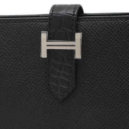 ベアンコンパクト タッチ エプソン/アリゲーター ブラック シルバー金具 B刻印 二つ折り財布