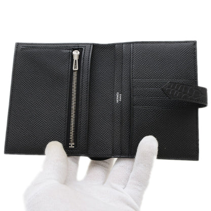 ベアンコンパクト タッチ エプソン/アリゲーター ブラック シルバー金具 B刻印 二つ折り財布