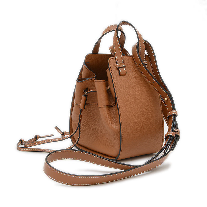 ハンモック ドローストリング ミニ レザー ブラウン 2WAYバッグ ハンドバッグ