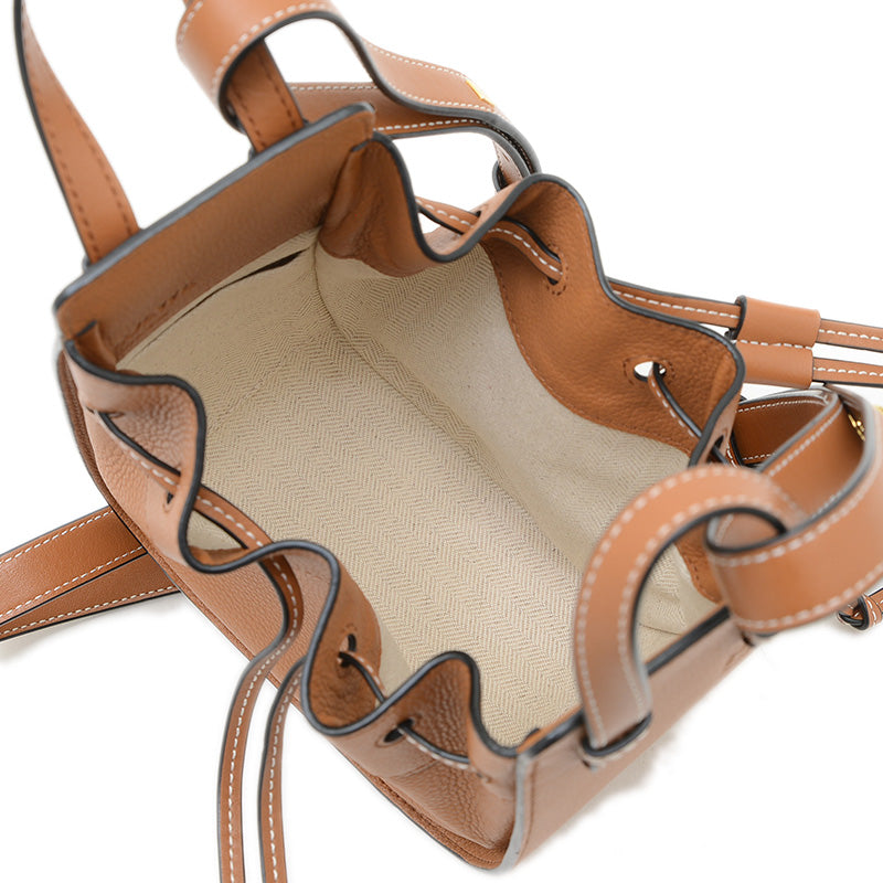 ハンモック ドローストリング ミニ レザー ブラウン 2WAYバッグ ハンドバッグ