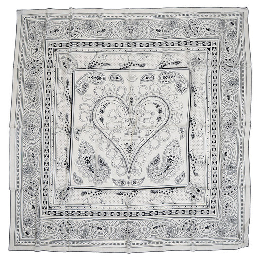 カレ140 カレジェアン ショール シュヴァル ドゥ クール バンダナ ブラン/ブラック スカーフ