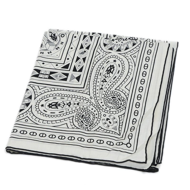 カレ140 カレジェアン ショール シュヴァル ドゥ クール バンダナ ブラン/ブラック スカーフ