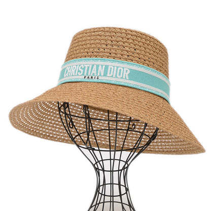 D-Bobby ワイドブリム ハット ストロー ナチュラル/グリーン レディース ハット