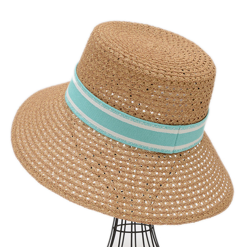D-Bobby ワイドブリム ハット ストロー ナチュラル/グリーン レディース ハット