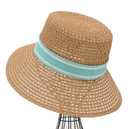D-Bobby ワイドブリム ハット ストロー ナチュラル/グリーン レディース ハット