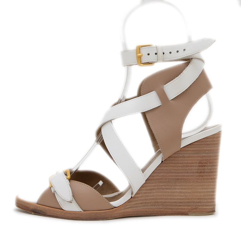 ウェッジソールサンダル レザー ホワイト/グレージュ 36.5サイズ サンダル