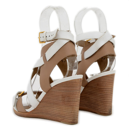 ウェッジソールサンダル レザー ホワイト/グレージュ 36.5サイズ サンダル