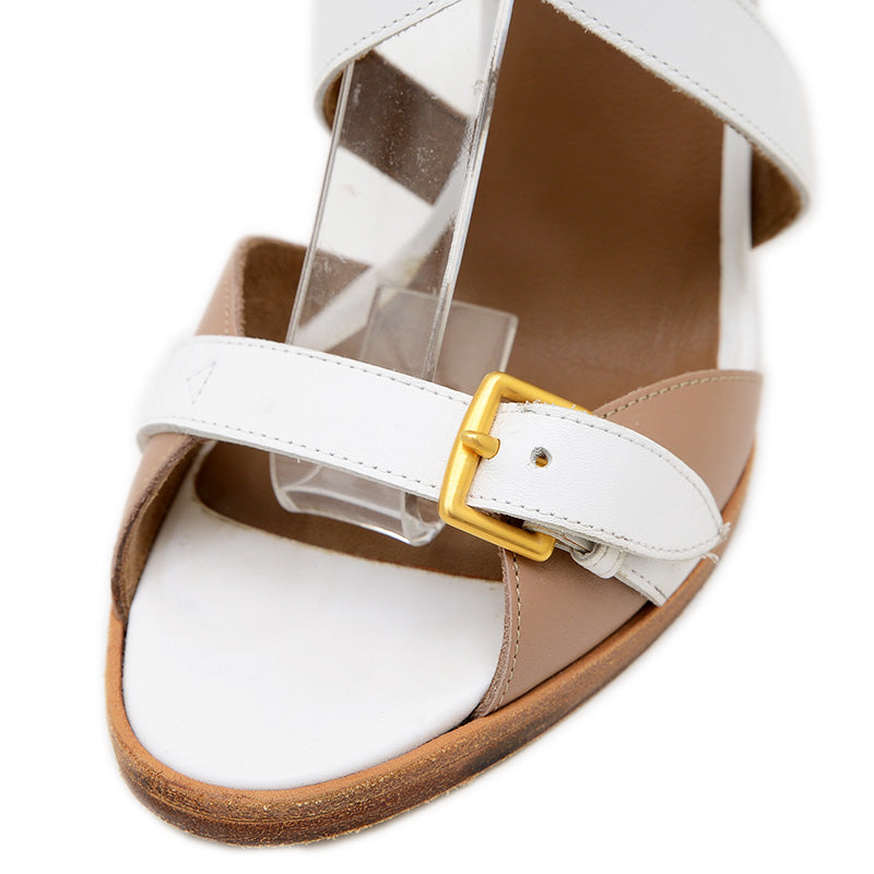 ウェッジソールサンダル レザー ホワイト/グレージュ 36.5サイズ サンダル