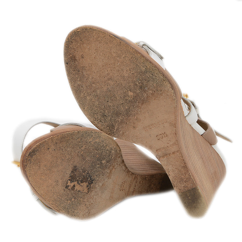 ウェッジソールサンダル レザー ホワイト/グレージュ 36.5サイズ サンダル